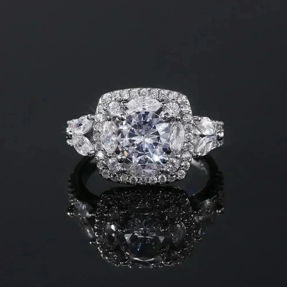 ▶SHINY ROUND CZ SQUARE 925 STERLING SILVER LUXURY WEDDING RINGS FOR WOMEN, L053 - Picture 1 of 7